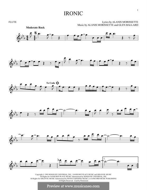 Ironic (from Jagged Little Pill The Musical): Für Flöte by Alanis Morissette, Glen Ballard