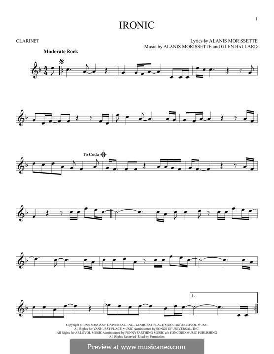 Ironic (from Jagged Little Pill The Musical): Für Klarinette by Alanis Morissette, Glen Ballard