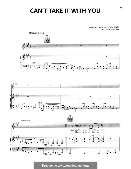 Can't Take It with You (The Allman Brothers Band): Für Stimme und Klavier (oder Gitarre) by Dickey Betts, Don Johnson