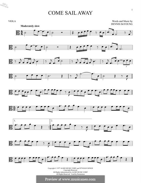 Come Sail Away (Styx): For viola by Dennis DeYoung