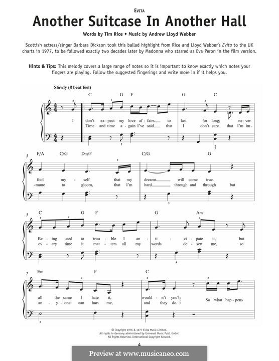 Another Suitcase in Another Hall: Für Klavier by Andrew Lloyd Webber