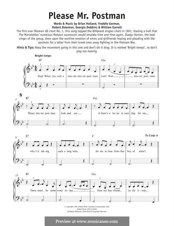 Please Mr. Postman: Für Klavier by Brian Holland, Freddie Gorman, Georgia Dobbins, Robert Bateman, William Garrett