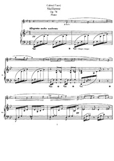 Sicilienne für Cello und Klavier, Op.78: Partitur, Solo Stimme by Gabriel Fauré