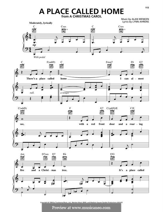 A Place Called Home (from A Christmas Carol): Für Stimme und Klavier (oder Gitarre) by Alan Menken