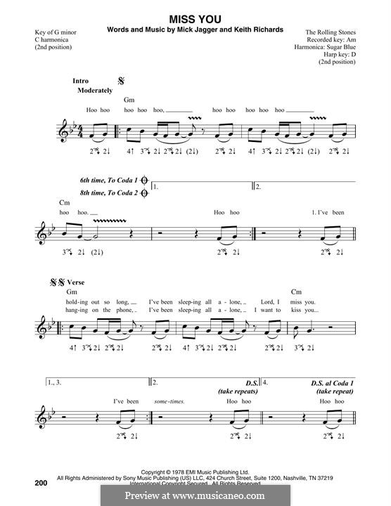 Miss You (The Rolling Stones): For harmonica by Keith Richards, Mick Jagger