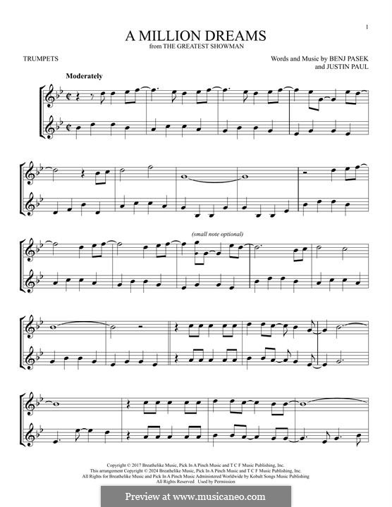 A Million Dreams (from The Greatest Showman): For two trumpets by Justin Paul, Benj Pasek