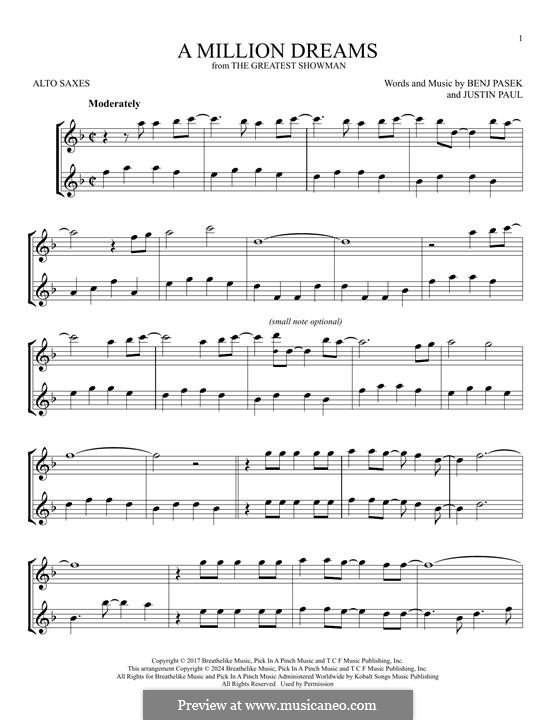 A Million Dreams (from The Greatest Showman): For two alto saxophones by Justin Paul, Benj Pasek
