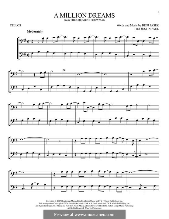 A Million Dreams (from The Greatest Showman): Für zwei Cellos by Justin Paul, Benj Pasek