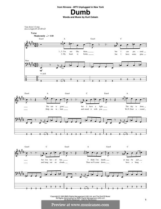 Dumb (Nirvana): Für Bassgitarre by Kurt Cobain