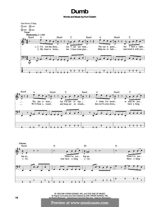 Dumb (Nirvana): Für Bassgitarre by Kurt Cobain