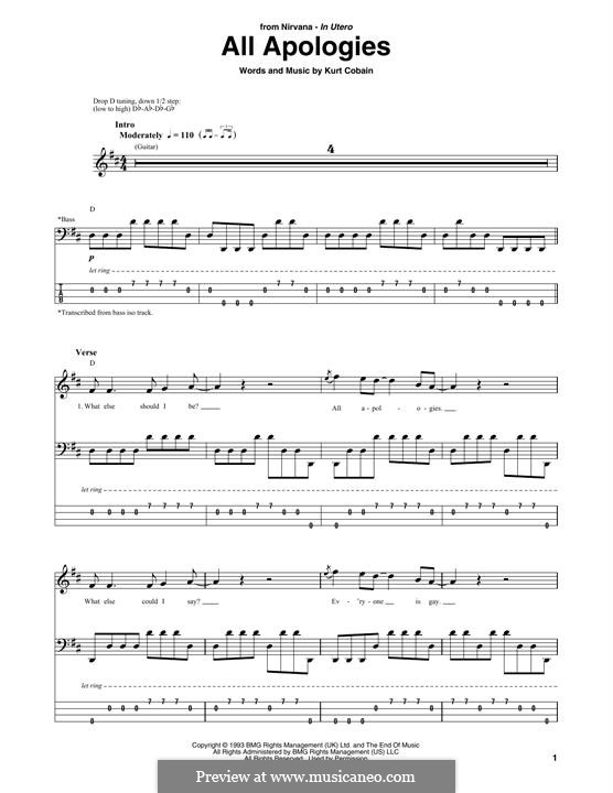 All Apologies (Nirvana): Für Bassgitarre mit Tabulatur by Kurt Cobain