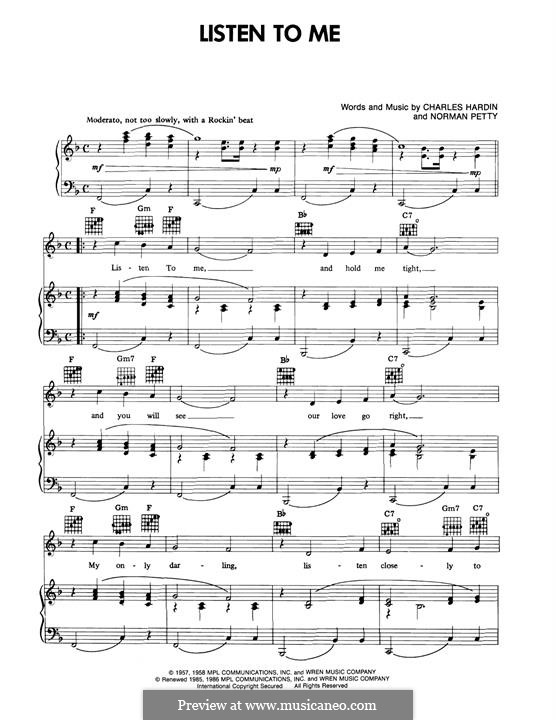 Listen To Me (Buddy Holly): Für Stimme und Klavier (oder Gitarre) by Charles Hardin, Norman Petty