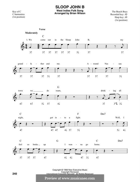 Sloop John B (The Beach Boys): For harmonica by folklore