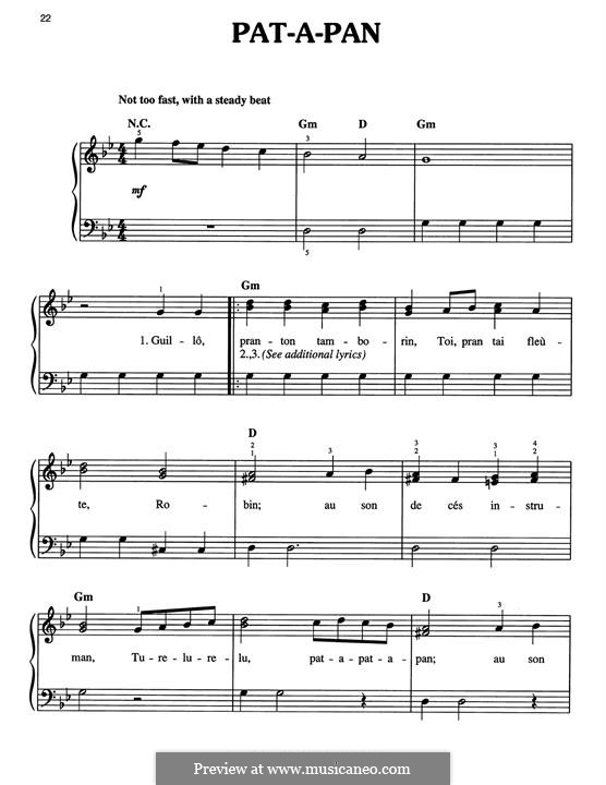Pat-a-Pan (Willie, Take Your Little Drum): Für Klavier by Bernard de la Monnoye