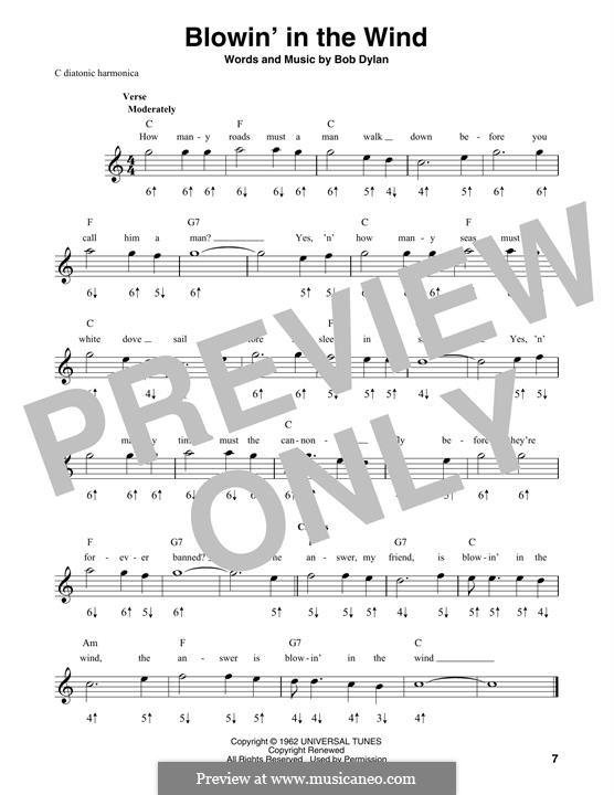 Blowin' in the Wind: For harmonica by Bob Dylan