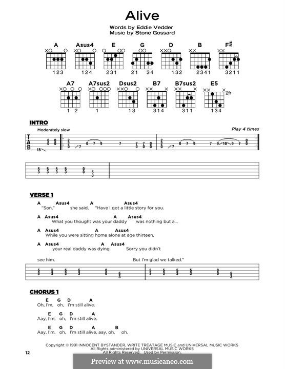 Alive (Pearl Jam): Lyrics and guitar chords by Stone Gossard