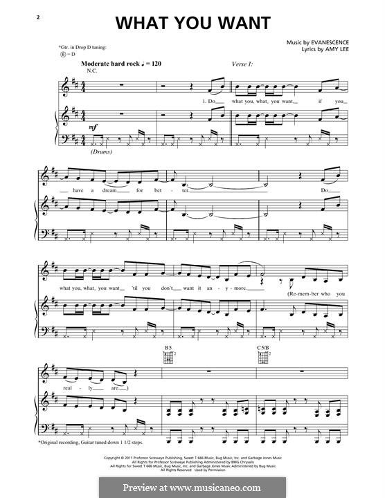 What You Want (Evanescence): Für Stimme und Klavier (oder Gitarre) by Amy Lee