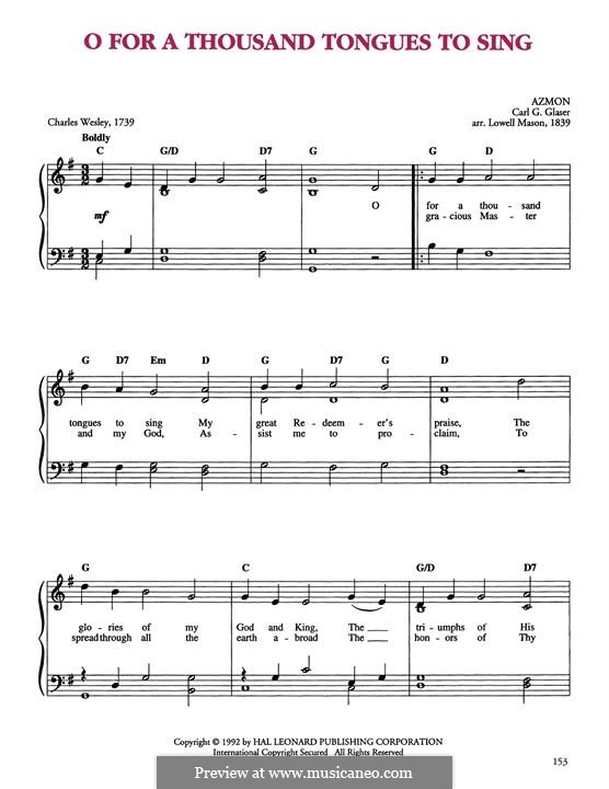 O for a Thousand Tongues to Sing: Für Klavier by Karl Glaser