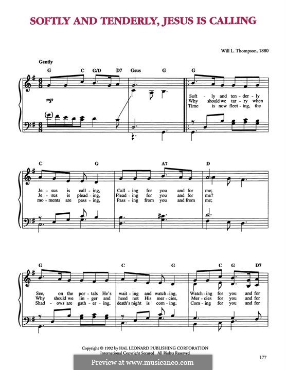 Softly and Tenderly: Für Klavier by Will Lamartine Thompson