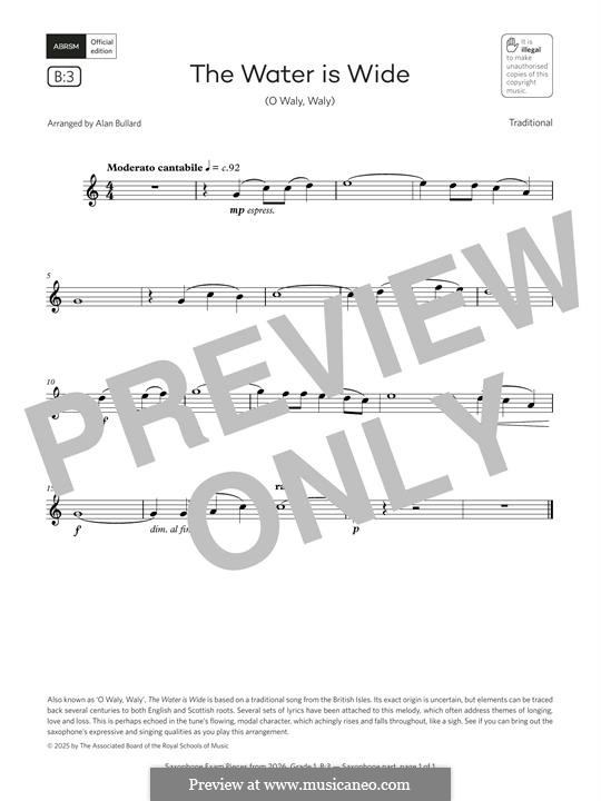 The Water is Wide (O Waly, Waly), Printable scores: Für Altsaxophon by folklore