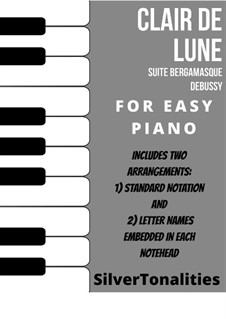 No.3 Clair de lune, for Piano: Easy piano sheet music combo by Claude Debussy