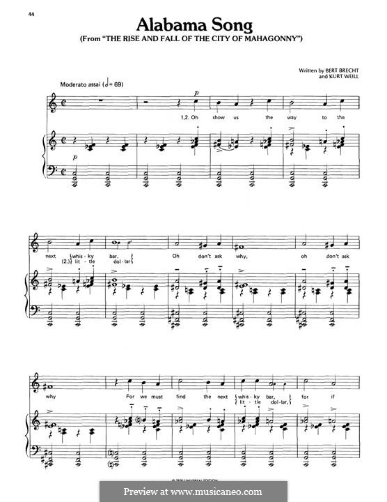 Alabama Song (David Bowie): Für Stimme und Klavier (oder Gitarre) by Kurt Weill