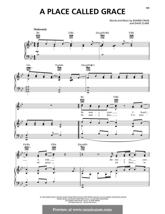 A Place Called Grace (Phillips, Craig & Dean): Für Stimme und Klavier (oder Gitarre) by Dave Clark, Shawn Craig