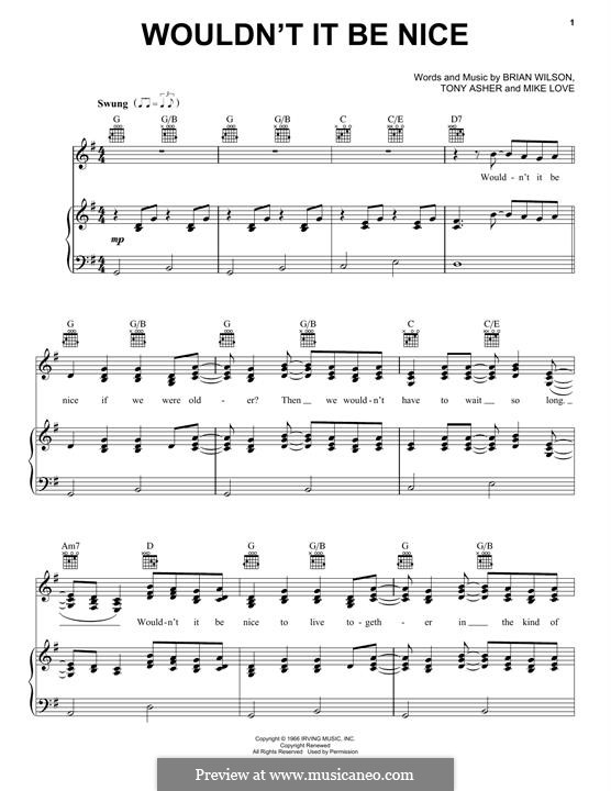 Wouldn't It Be Nice (The Beach Boys): Für Stimme und Klavier (oder Gitarre) by Brian Wilson, Mike Love, Tony Asher