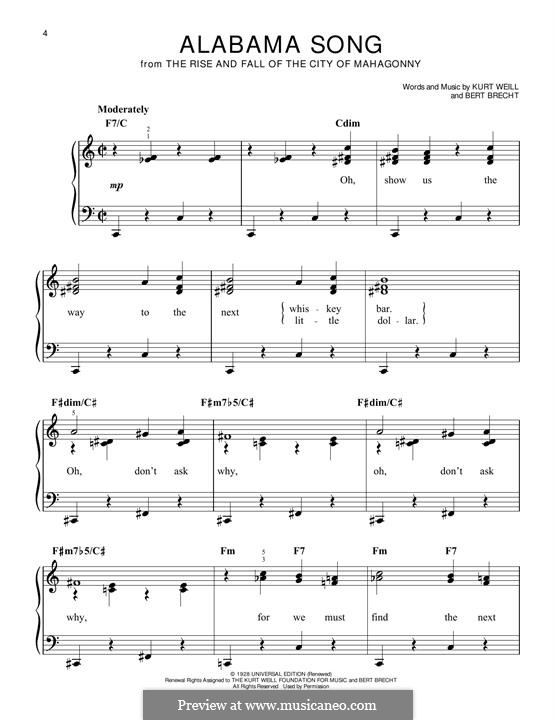 Alabama Song (David Bowie): For piano (The Doors) by Kurt Weill