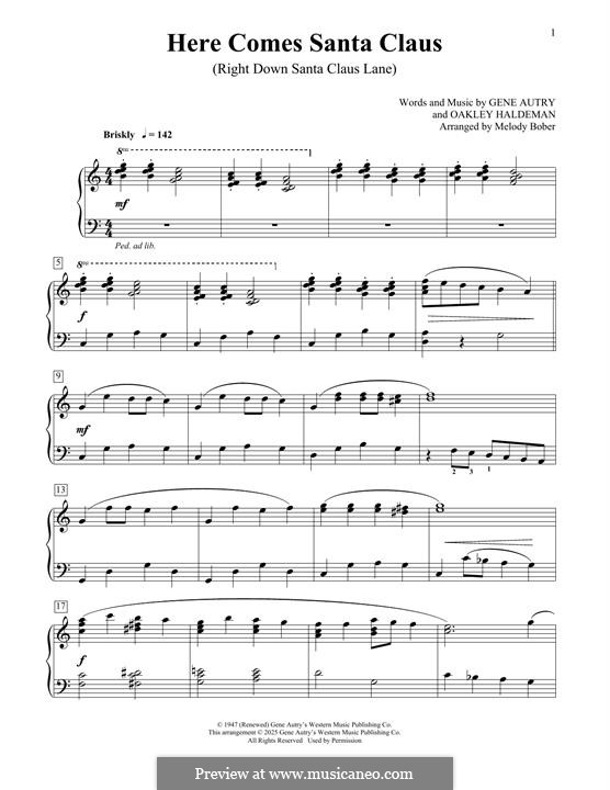 Piano version: Für einen Interpreten by Gene Autry, Oakley Haldeman