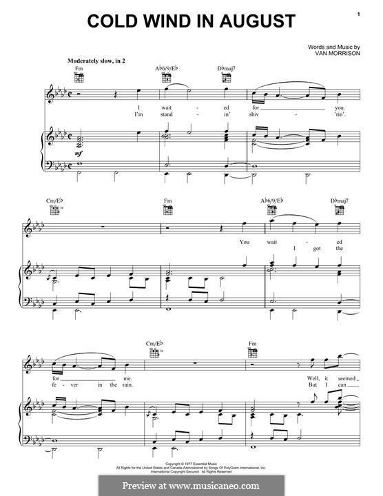 Cold Wind in August: Für Stimme und Klavier (oder Gitarre) by Van Morrison