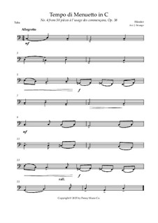 50 pièces à l'usage des commençans, No.4 Tempo di Menuetto in C, Op.38: For tuba by Johann Wilhelm Hässler