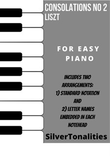 Consolations, S.172: No.2, for easy piano sheet music combo by Franz Liszt