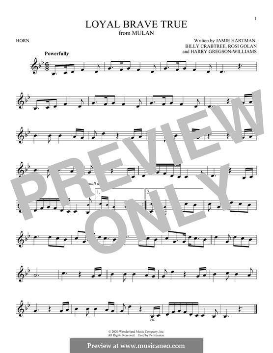 Loyal Brave True (from Mulan) Christina Aguilera: For horn by Harry Gregson-Williams, Jamie Hartman, Rosi Golan