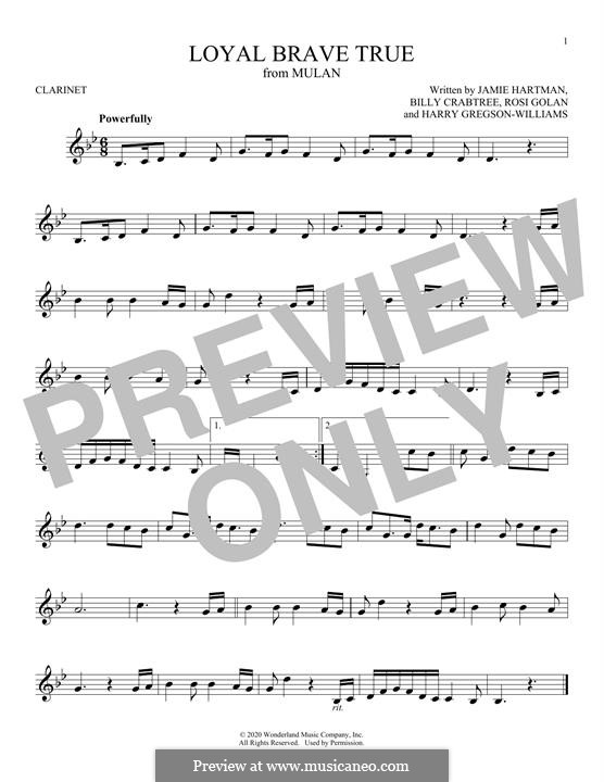 Loyal Brave True (from Mulan) Christina Aguilera: Für Klarinette by Harry Gregson-Williams, Jamie Hartman, Rosi Golan