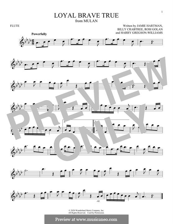 Loyal Brave True (from Mulan) Christina Aguilera: Für Flöte by Harry Gregson-Williams, Jamie Hartman, Rosi Golan