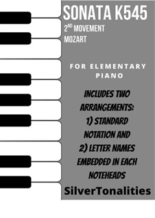 Sonate für Klavier Nr.16 in C-Dur, K.545: Movement II, for elementary Piano Sheet Music Combo by Wolfgang Amadeus Mozart