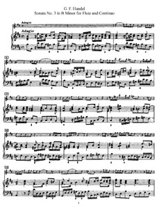Sonate für Flöte und Cembalo Nr.3 in h-Moll, HWV 376: Partitur, Solostimme by Georg Friedrich Händel