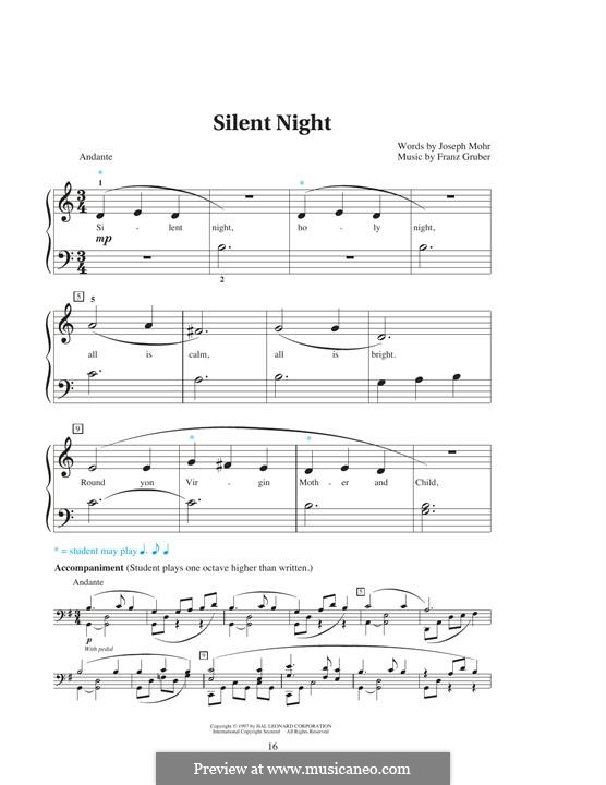 Piano version: Easy notes by Franz Xaver Gruber