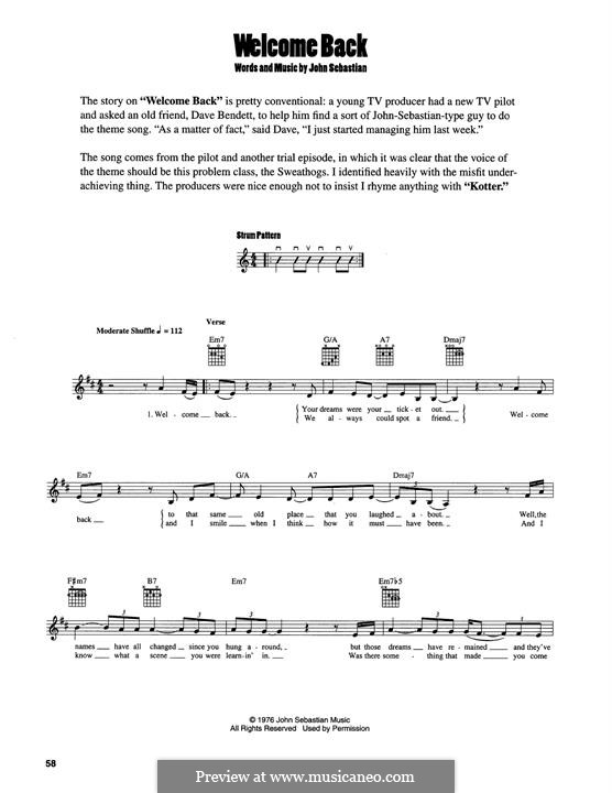 Welcome Back: Für Gitarre by John B. Sebastian