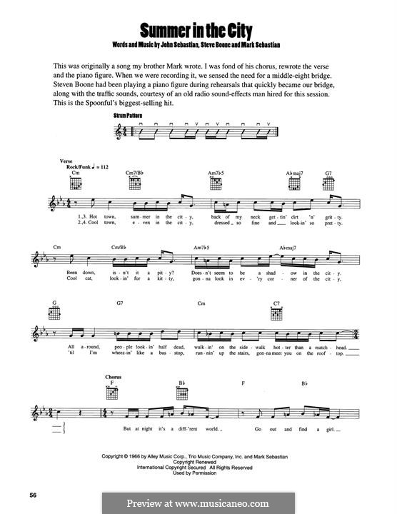Summer in the City (The Lovin' Spoonful): Für Gitarre by John B. Sebastian, Mark Sebastian, Steve Boone