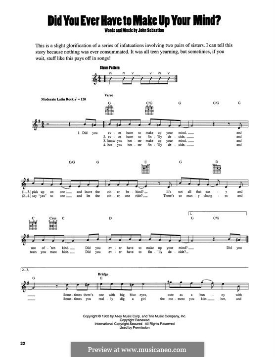 Did You Ever Have To Make Up Your Mind? (The Lovin' Spoonful): Für Gitarre by John B. Sebastian