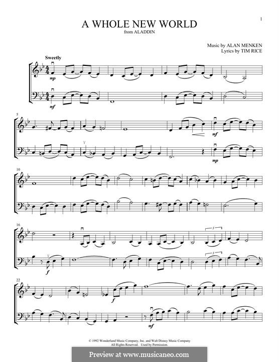 Instrument version: For violin and cello by Alan Menken
