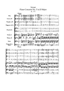 Konzert für Klavier und Orchester Nr.5 in D-Dur, K.175: Vollpartitur by Wolfgang Amadeus Mozart