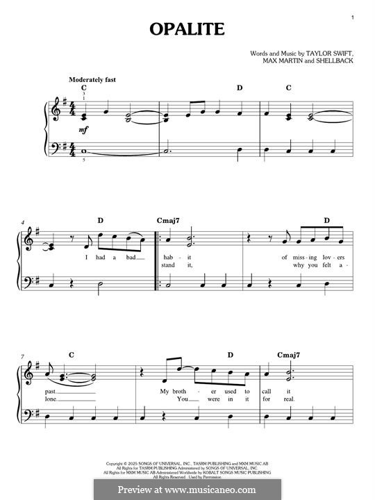 Shellback Music Opalite (Taylor Swift) von Shellback, Max Martin - Noten auf MusicaNeo