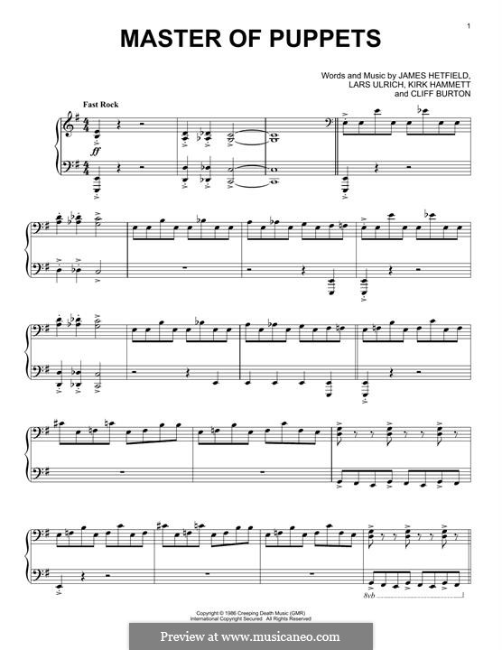 Master of Puppets (Metallica): Für Klavier by Cliff Burton, James Hetfield, Kirk Hammett, Lars Ulrich