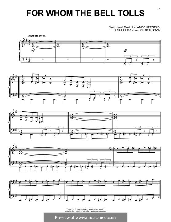 For Whom the Bell Tolls (Metallica): Für Klavier by Cliff Burton, James Hetfield, Lars Ulrich