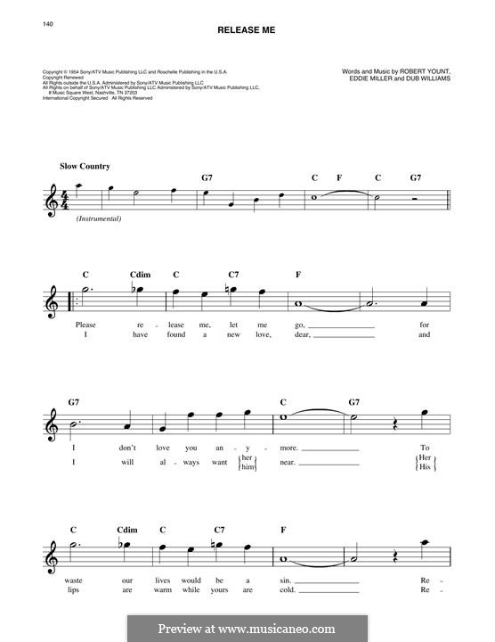 Release Me (Engelbert Humperdinck): Melodische Linie by Dub Williams, Eddie Miller, Robert Yount