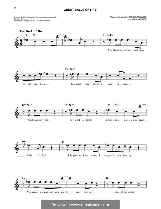Great Balls of Fire (Jerry Lee Lewis): Melodische Linie by Jack Hammer, Otis Blackwell