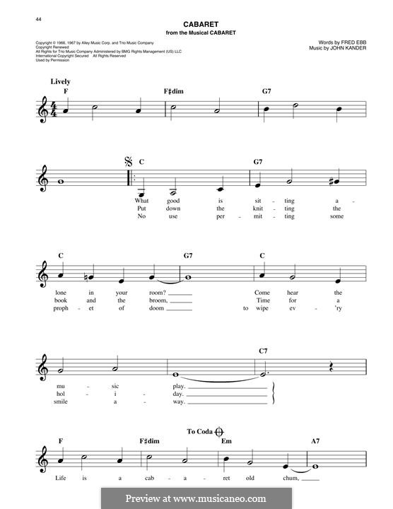 Cabaret (Liza Minnelli): Melodische Linie by John Kander